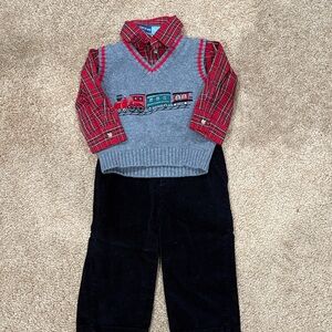 Kids Train-Themed Red and Gray Matching Set